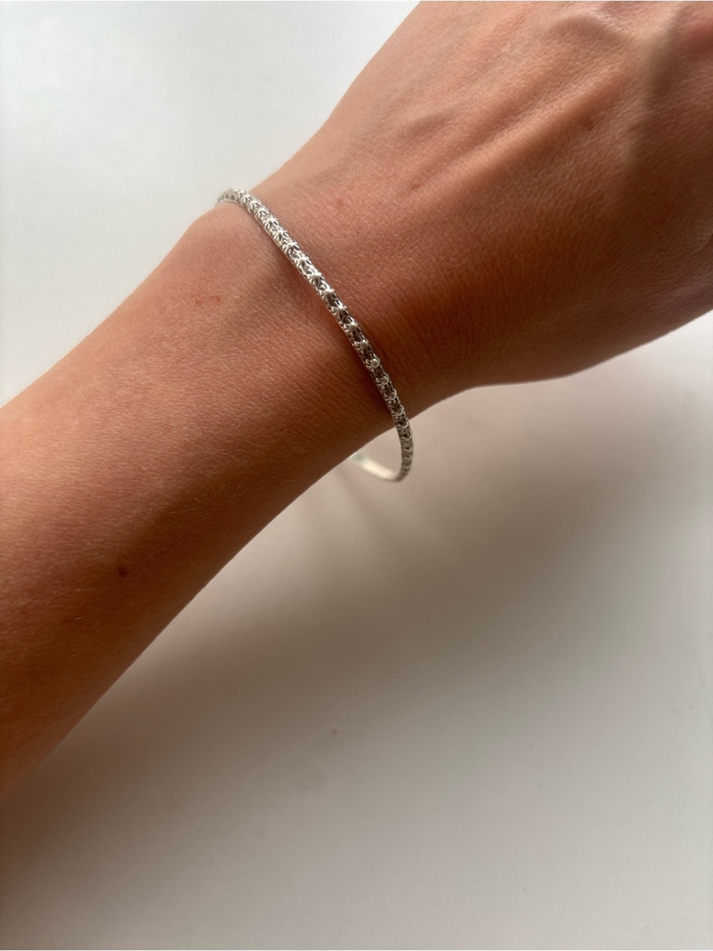 Sterling Silver Textured Bangle Bracelet - Silver